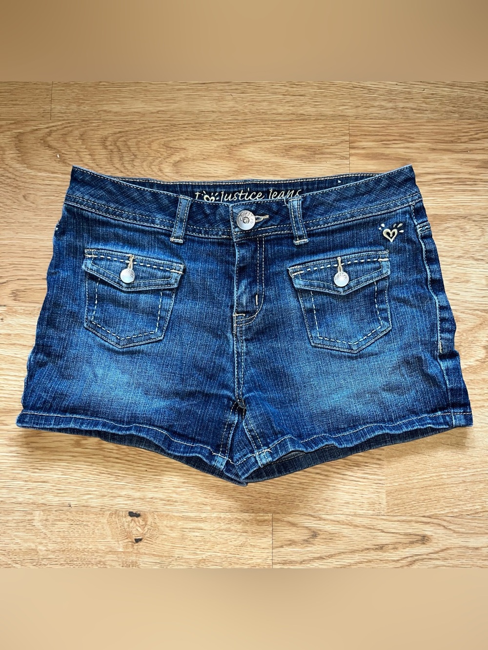Justice Girls Size 14R Blue Denim Shorts Regular Fit Medium Wash Pockets Button